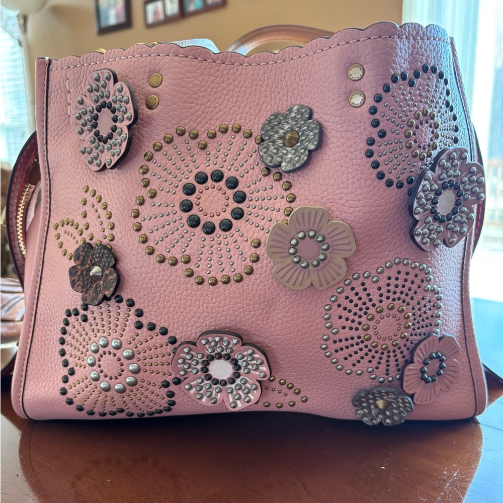 Coach Floral Embellished Pink Handbag